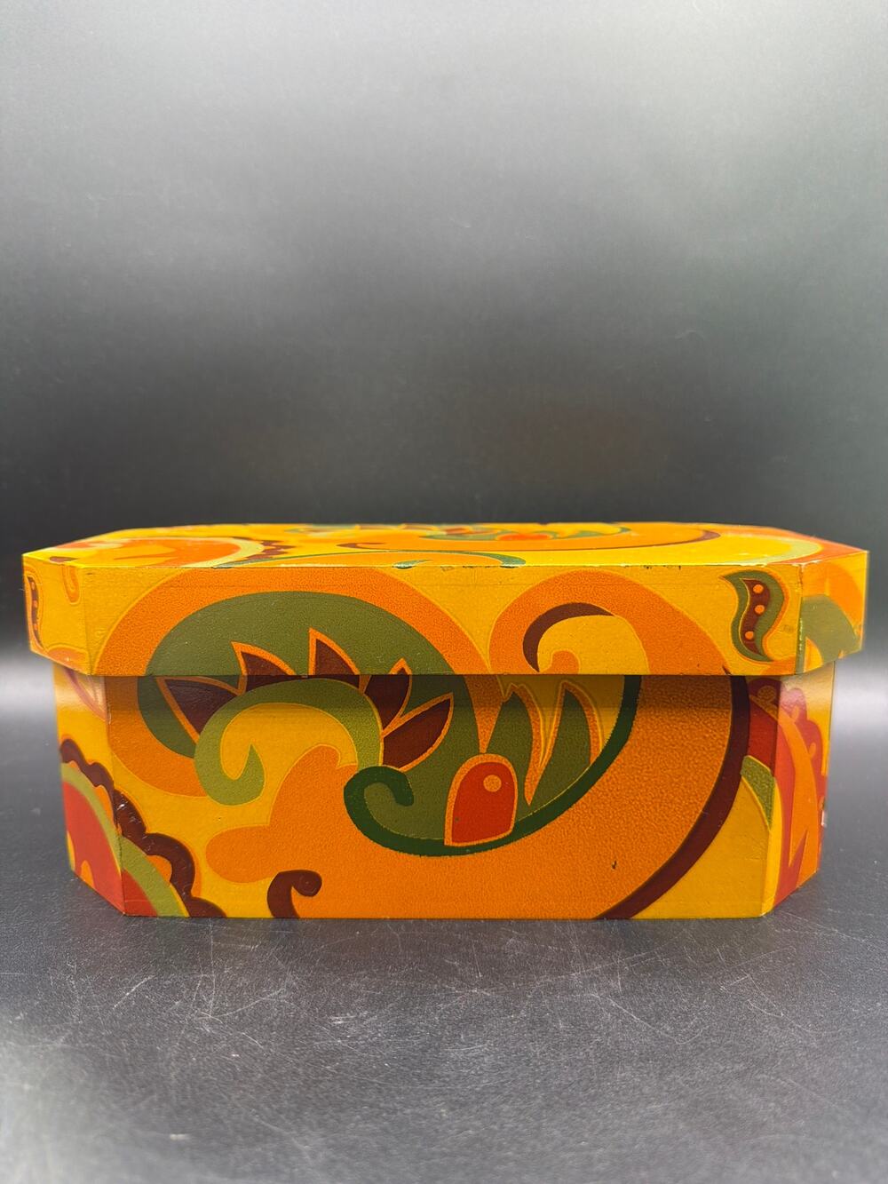 Vintage Chinese Hand Painted Decorative Box 10" Folk Art Boho Keepsake Storage